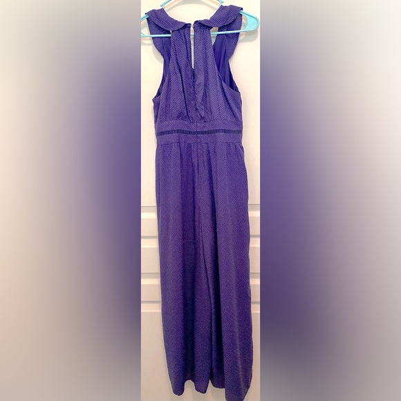 Anthropologie | Maeve Syros Ruffled Blue Pin Dot Flowing Wide Leg Jumpsuit - Picture 6 of 10